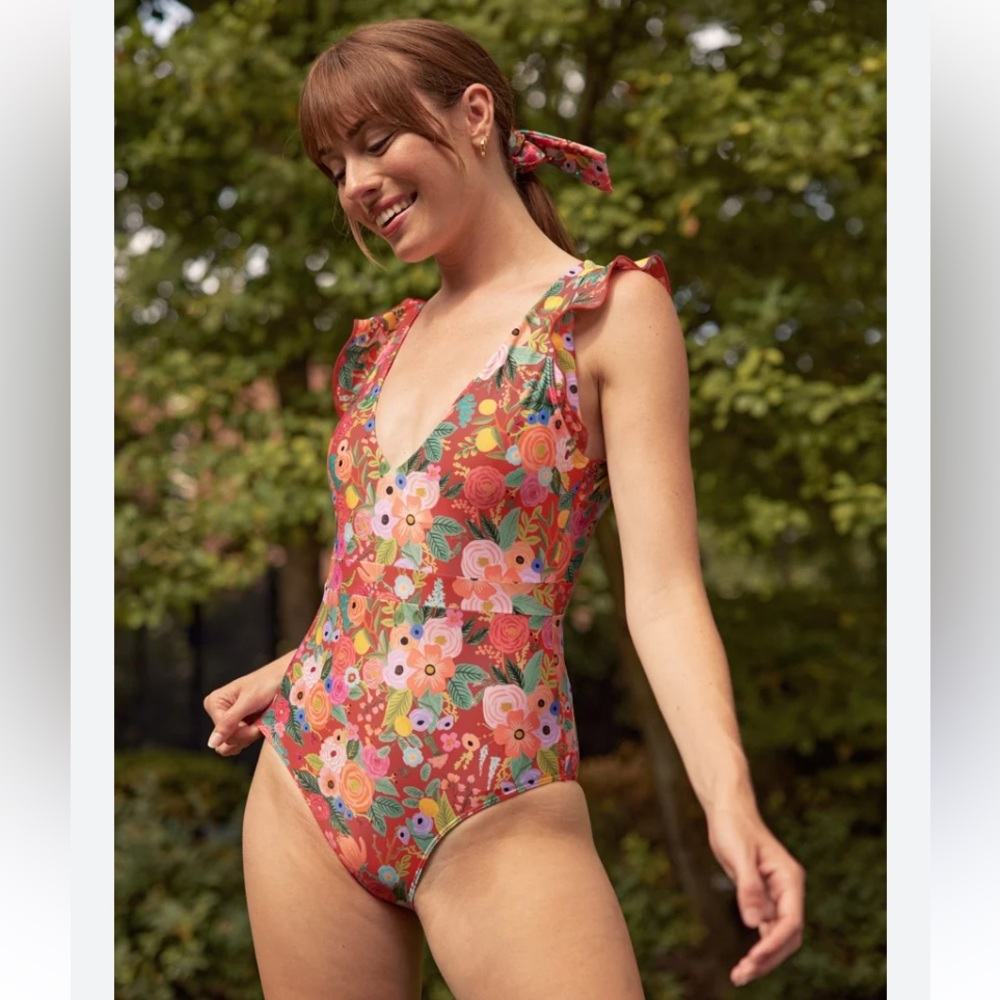 Summersalt brown and Pink One Piece Swimsuit with Plunging V-Neck